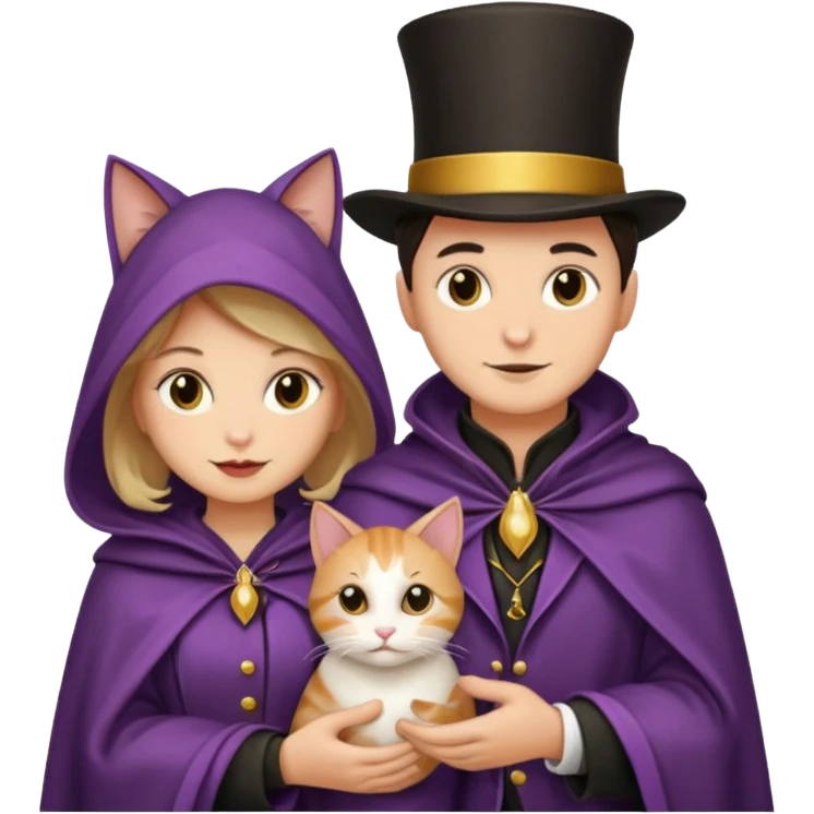magician couple and their pet cat emoji