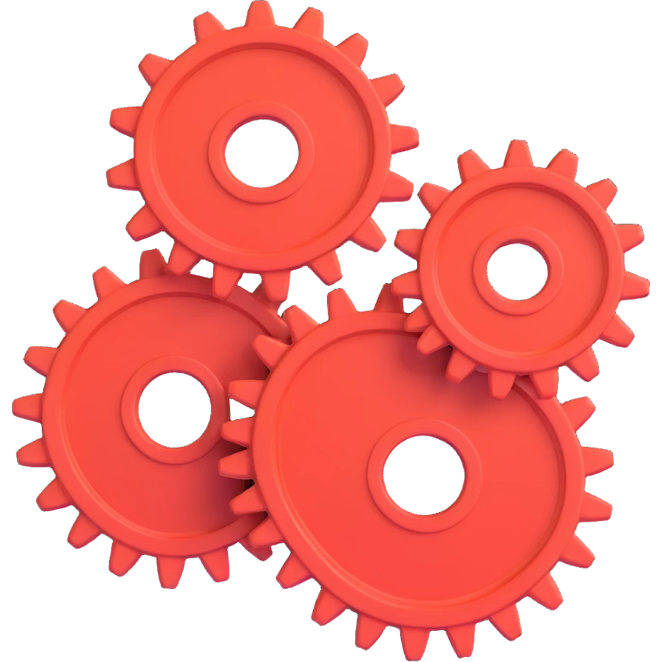 3D style icon of two interlocking gears, no computer, centered in a square, realistic lighting and shadows emoji