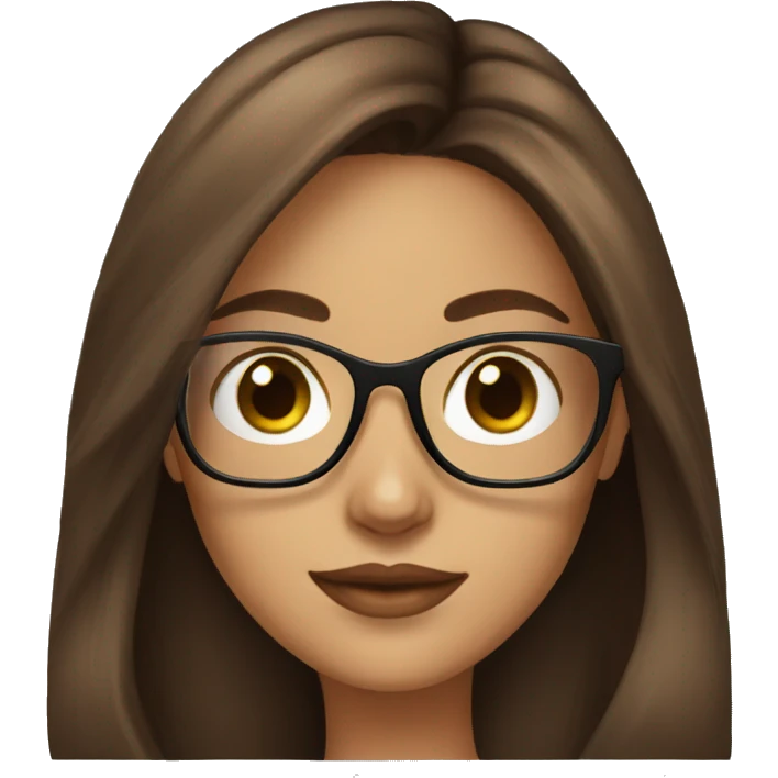 young woman brown long hair with big square glasses  emoji