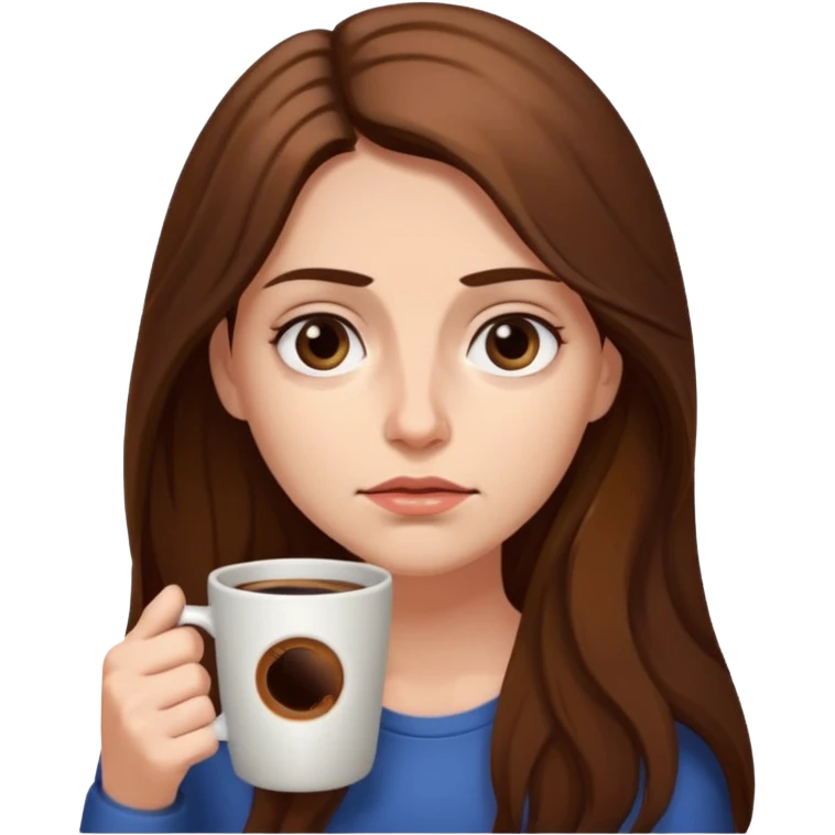 create a woman long hair brown, holding her cup of coffee looking exausted  emoji
