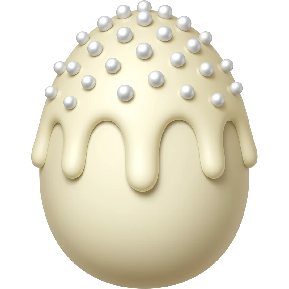Realistic white wedding white chocolate egg with vanilla icing, pearl sprinkles emoji
