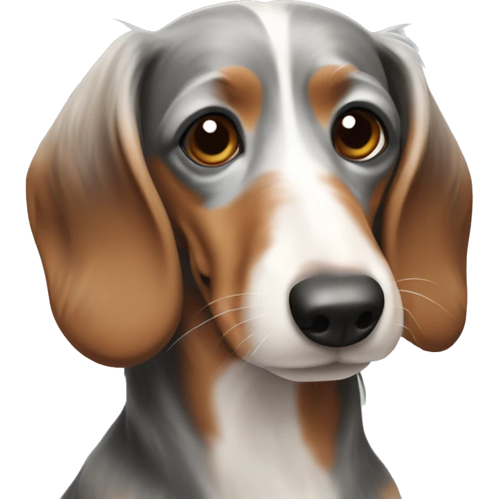 Gray, white, and brown long-haired dachshund emoji