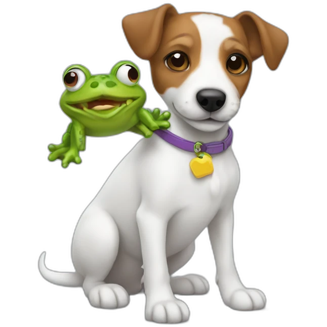 A long hair jack russel holding toy frog emoji