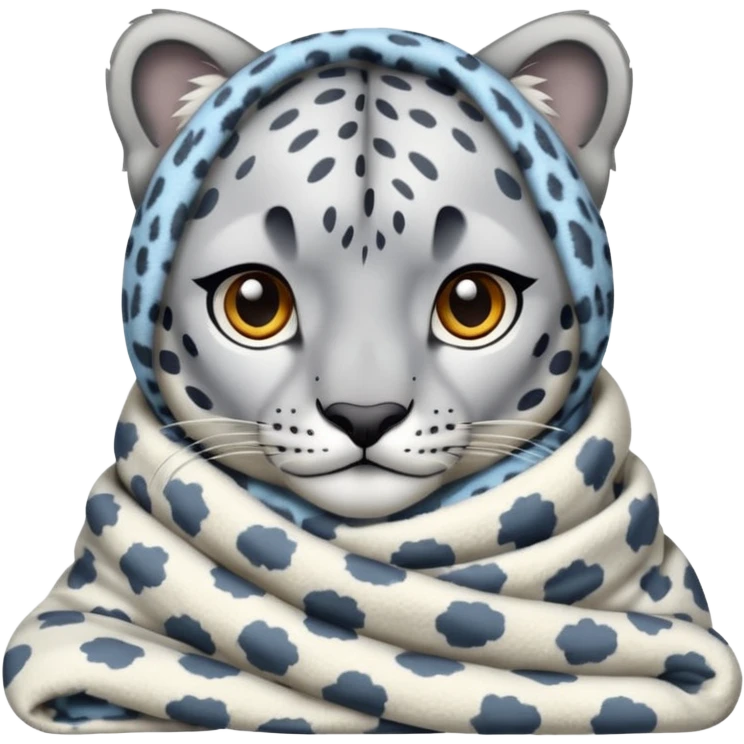 Shivering snow leopard in a blanket emoji