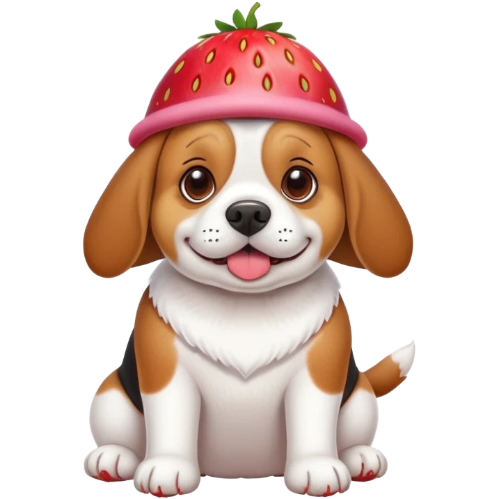 fat beagle dog (full body) with a strawberry hat emoji