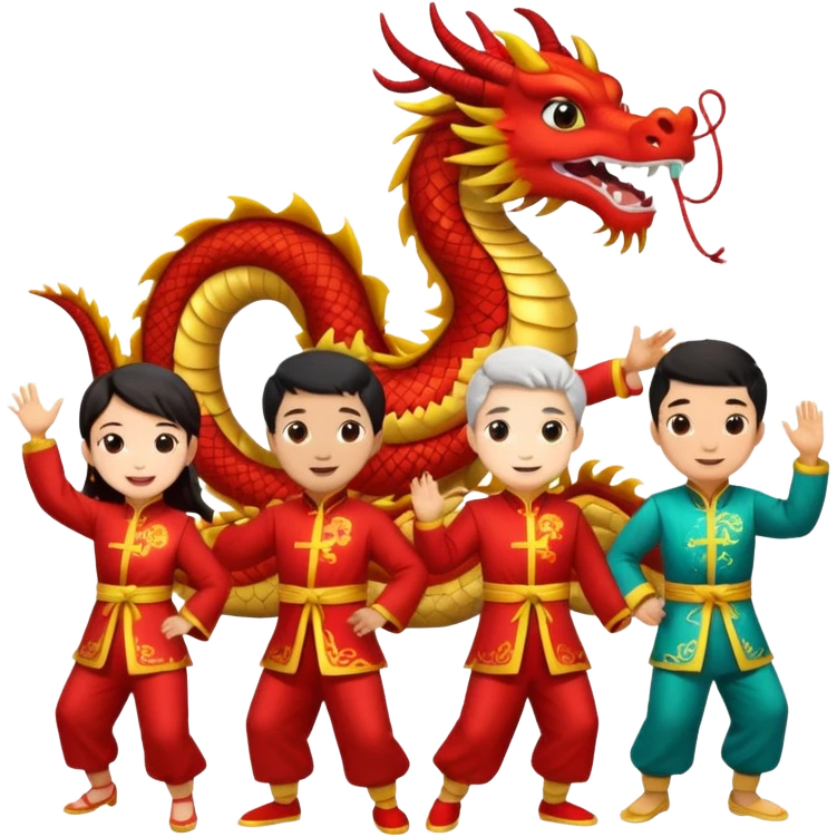 2 people doing the Chinese dragon dance with costumes emoji