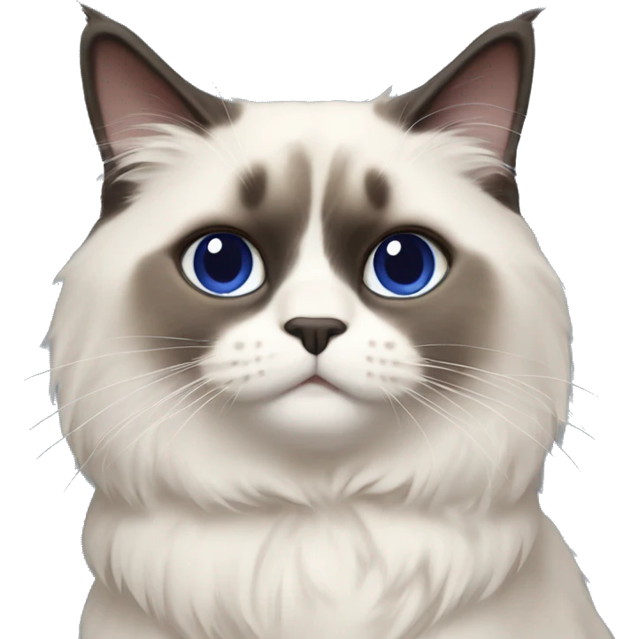 ragdoll cat wearing navy blue sweater that says poochina emoji
