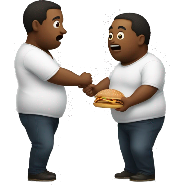 2 fat guys fighting with food in between them  emoji