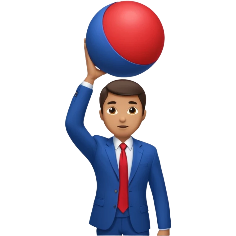 business man in a blue suit and red tie, carrying a huge dark blue ball above his head emoji emoji
