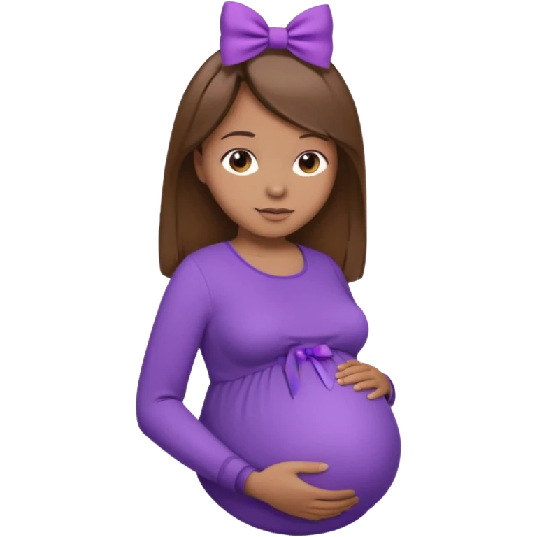 Brown Hair, straight, light brown skin, purple shirt, pregant, head, neck and abdomen only, purble bow in hair emoji