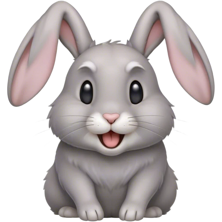 Cinematic Cute Yawning Grey Rabbit Portrait Emoji, Head tilted slightly with a dramatic, wide-open yawn, showcasing a smooth grey fur with a refined finish, floppy ears slightly drooping, round grey eyes barely open in drowsy contentment, Simplified yet irresistibly adorable features, highly detailed, glowing with a soft, cozy glow, high shine, relaxed yet expressive, stylized with a touch of whimsy, bright and endearing, soft glowing outline, capturing the essence of a sleepy yet affectionate bunny, so drowsy it feels like it could stretch out of the screen and curl up for a nap! emoji