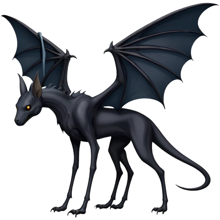 thestral: Winged horses visible only to those who have witnessed death and understand its significance. Can u make it thinner? Like an achal tekkine? Long legs, wings like from a bat emoji