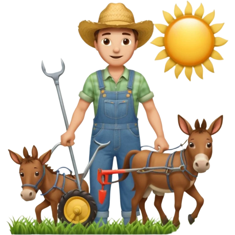 man plowing a field with a plow and a mule, emoji style emoji