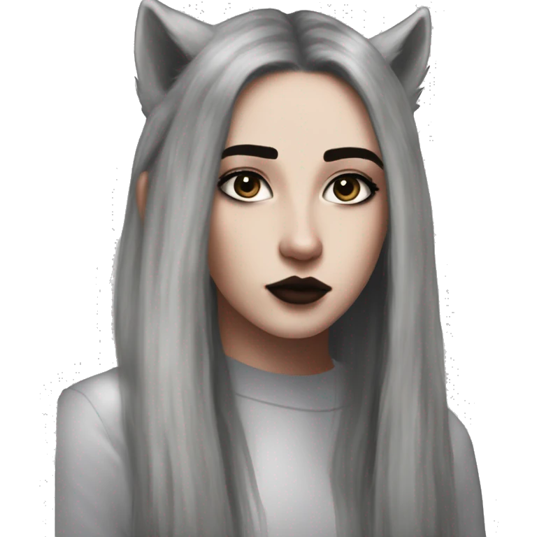 White fair skin, woman, feminine, straight hair in a wolf haircut, black coloured hair, grundge aesthetic, beautiful face, British, stylist, aesthetic emoji