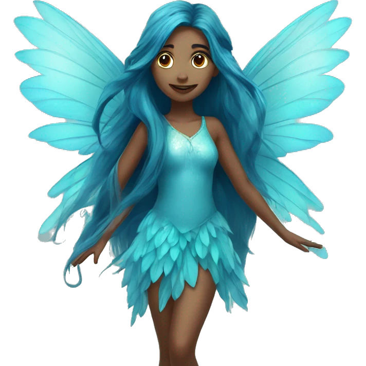 Beautiful, fairy, blue, turqoise, long hair, big wings emoji