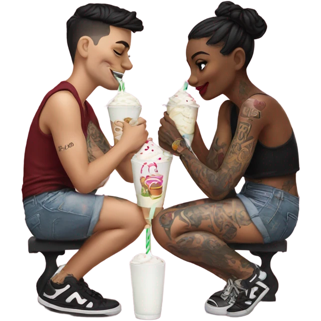 Photo model tattooed couple drinking milkshakes emoji