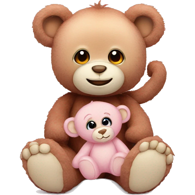 Light pink teddy bear with monkey teddy same size emoji