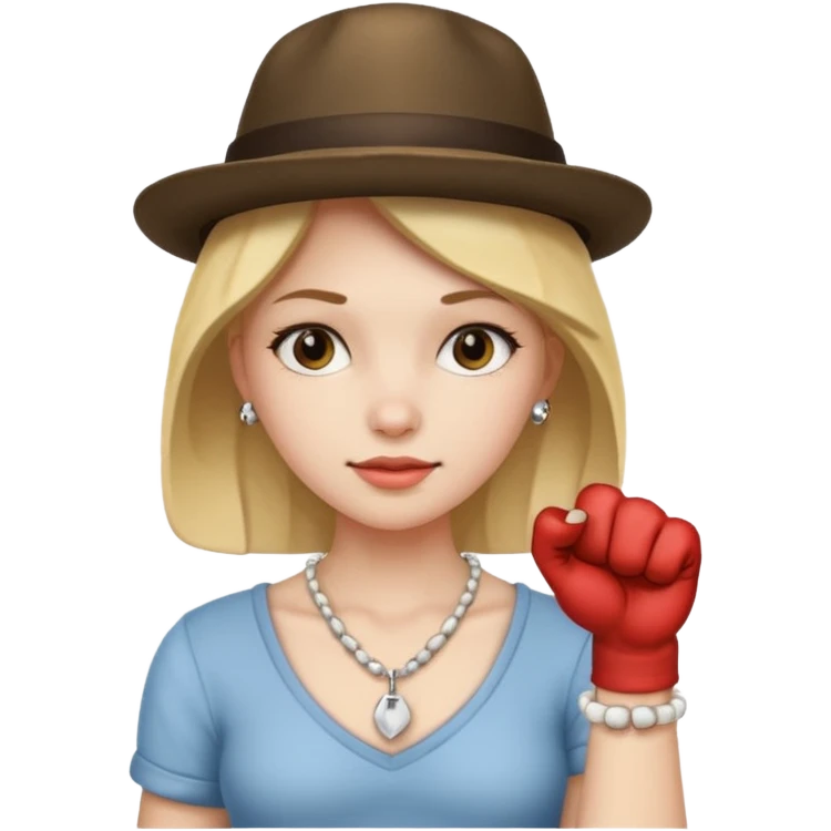 Hatted ancient girl wearing fist bone Necklaces emoji