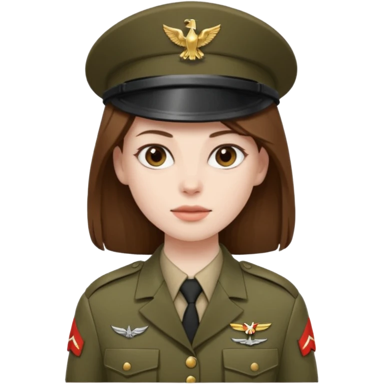 female soldier with pale skin and long, straight, brown hair emoji