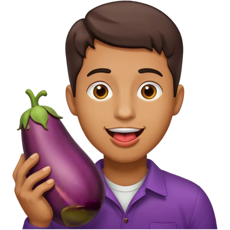 Man with his tongue out, holding an eggplant. emoji