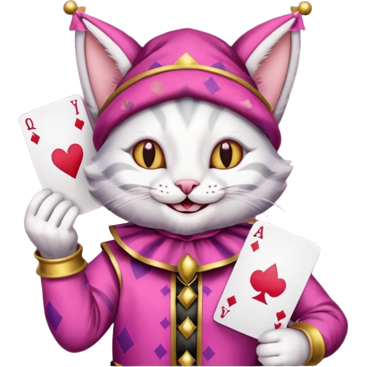 court jester cat medieval, poker cards, pink emoji