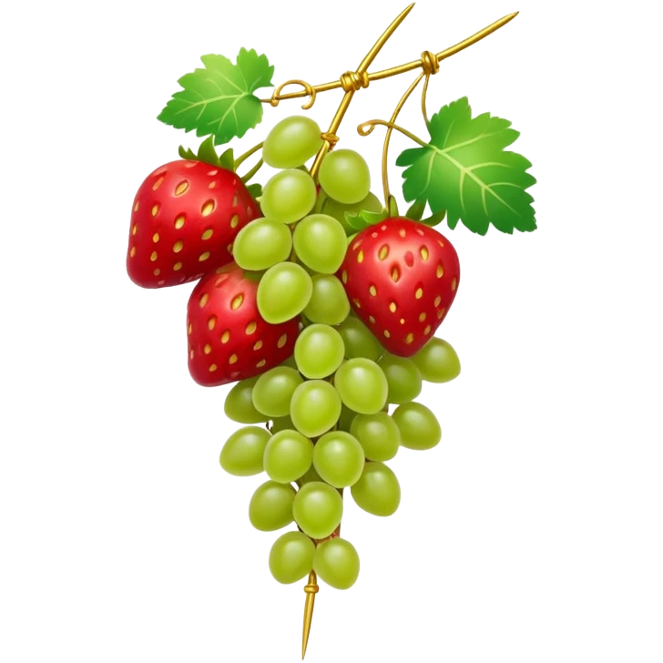 A tanghulu skewer of green grapes and strawberries emoji