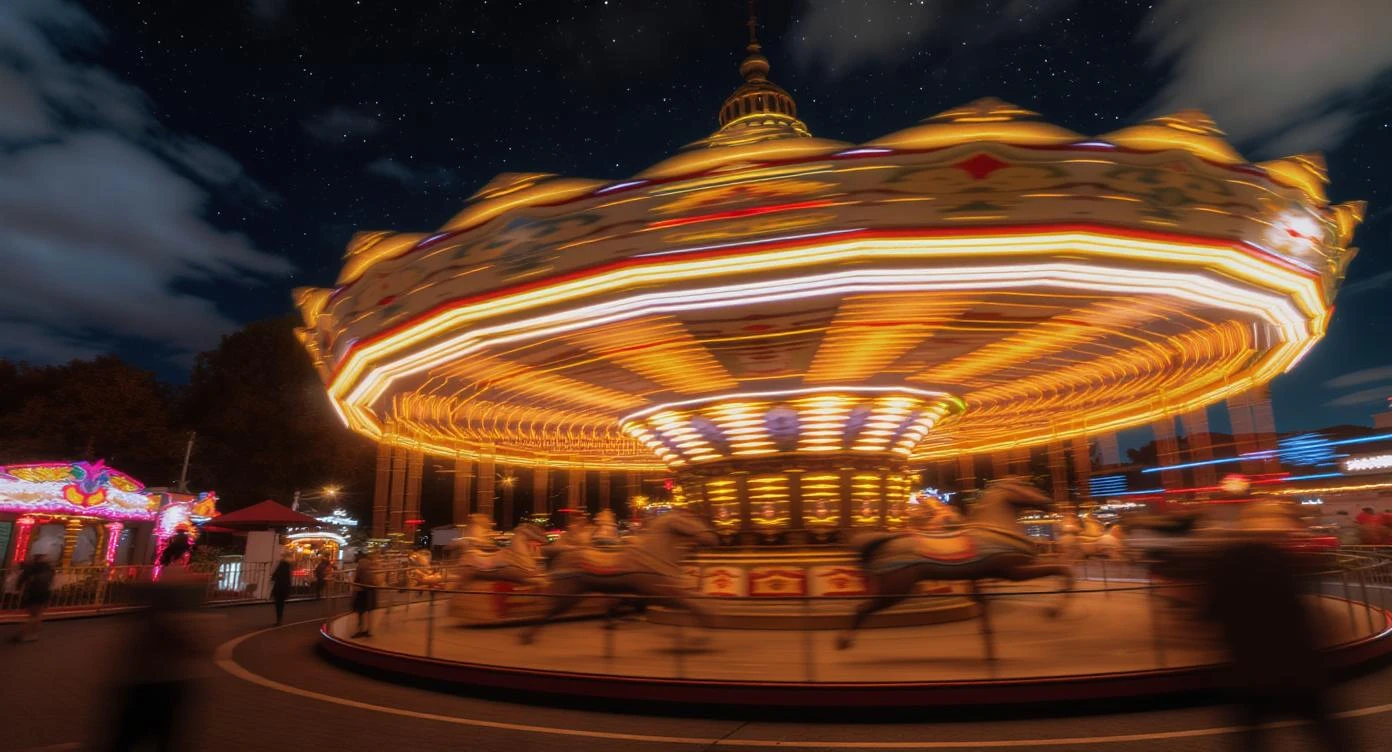 long exposure photo, a moving carousel at night emoji