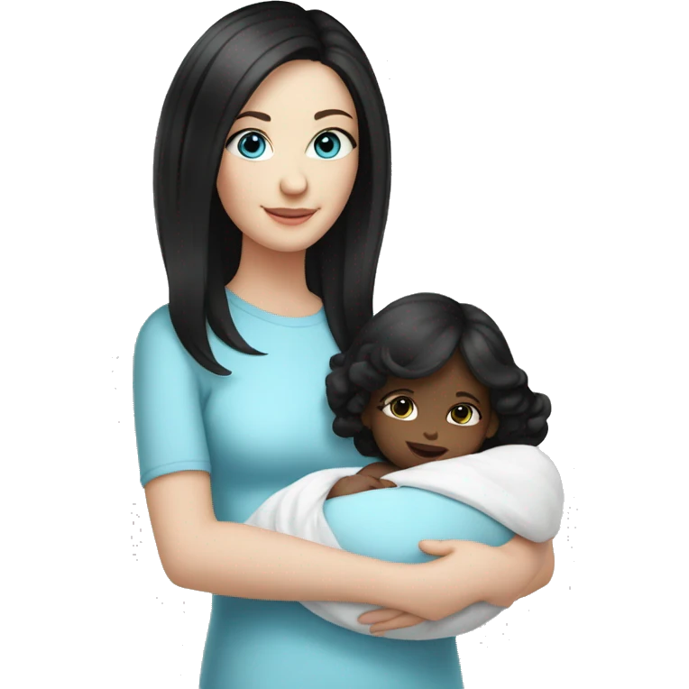 mom holding newborn baby girl with blue eyes white skin and black hair and white skin newborn girl white skin black hair emoji