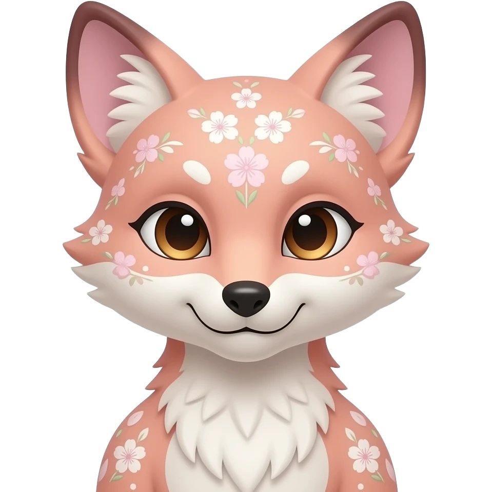 Realistic pretty elegant sophisticated soft beautiful Anthropomorphic digitigrade Pastel beige and pastel Sakura-pink fox furry-Falvie-Fionbri-fursona with floral swirly markings and white spot markings, 2 legs, modern, sophisticated emoji