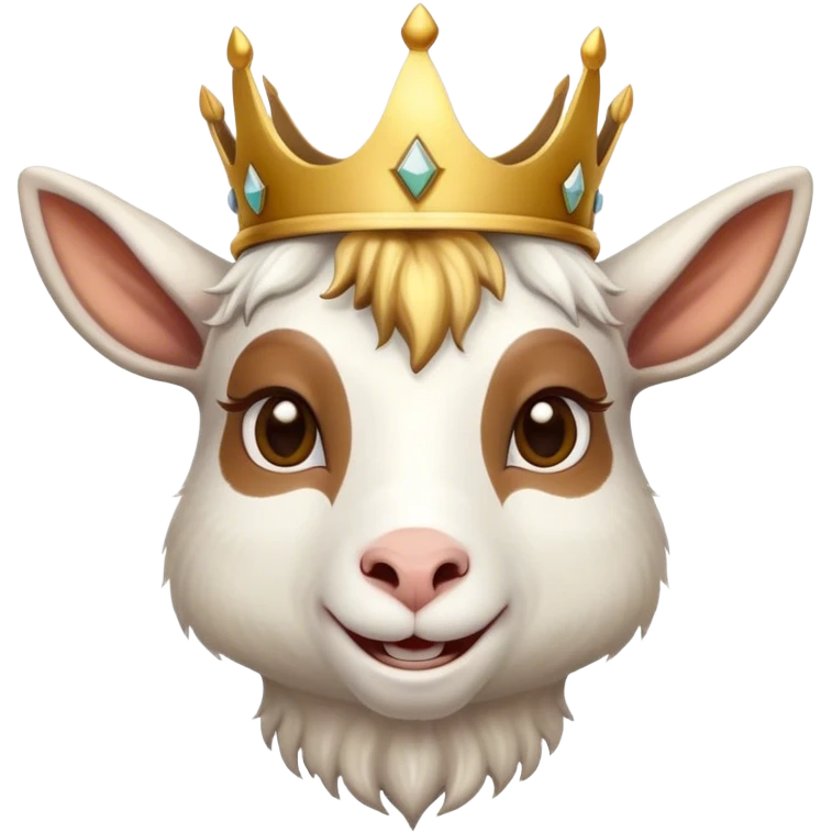 Happy goat looking at the screen, with a crown on its head. emoji