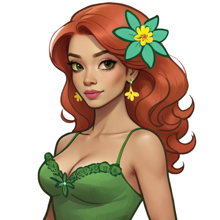 emoj de uma loira ruiva com uma flor rosa no cabelo emoji