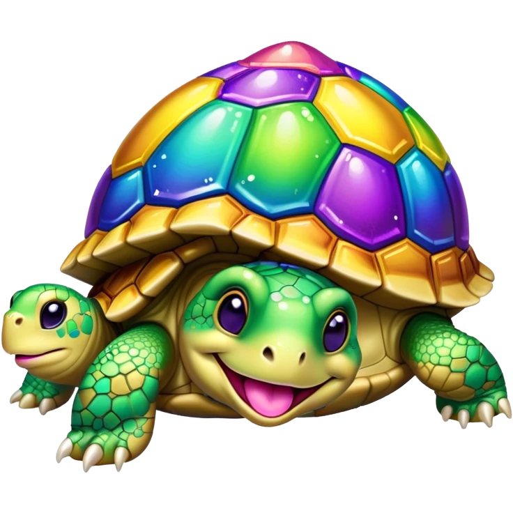Rhinestone Turtle sticking its tongue out in rainbow at Mardi Gras  emoji