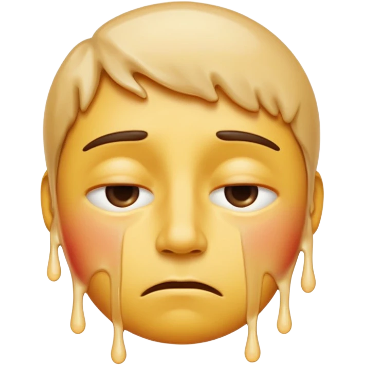 Apple-style emoji person inspired by the Apple melting face emoji (🫠), with a slightly drooping lower face due to heat, solid soft texture, annoyed and exhausted expression, raised eyebrow, unimpressed half-closed eyes, subtle sweat drops, consistent skin color, no dripping or glossy liquid effect emoji