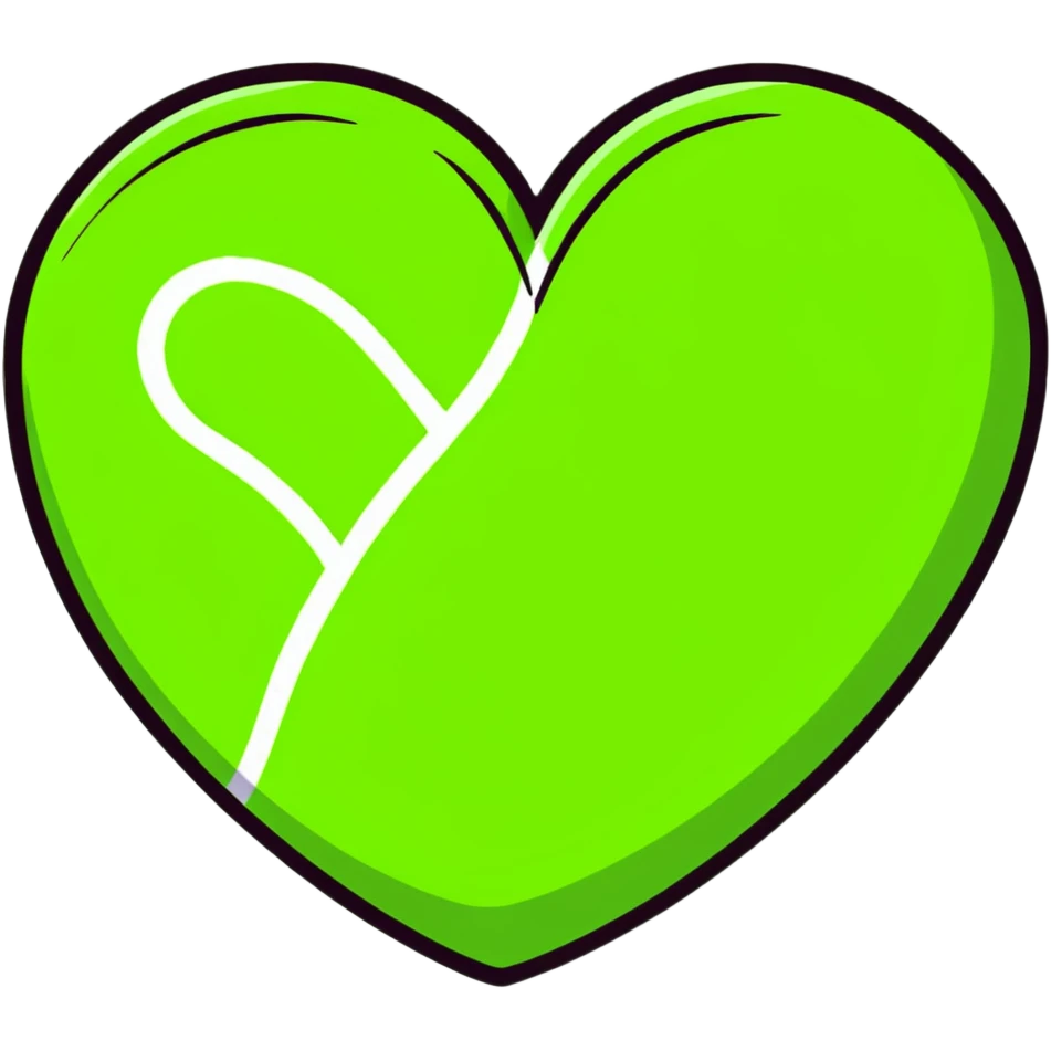 heart shape made with tennis ball material, green fuzzy felt with white curved lines emoji