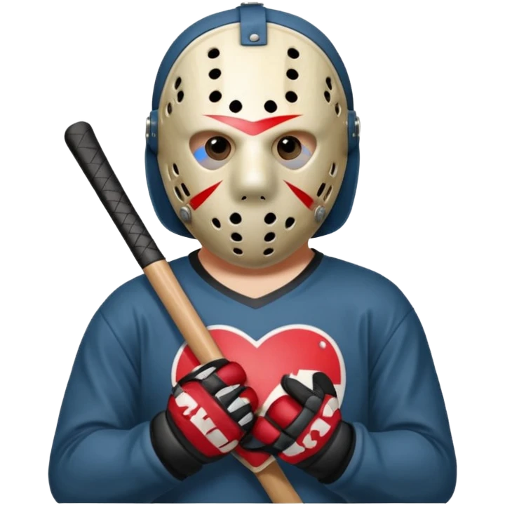 a cartoon image of Jason Voorhees, looking cute, with his hands clasped in front of him, at a sideways angle, looks like he is in love emoji