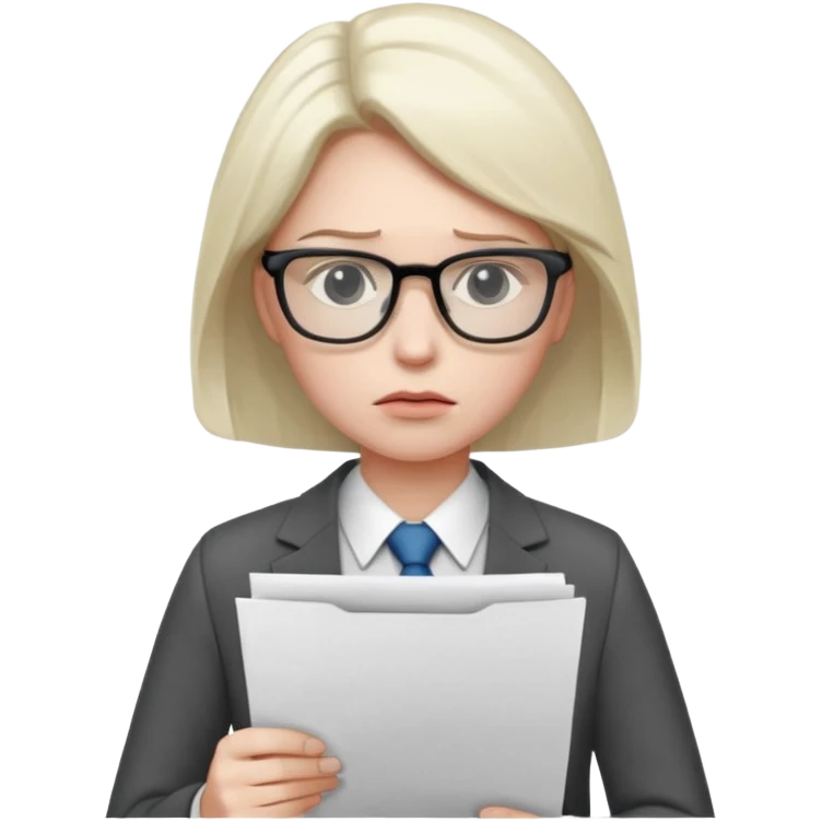 Frowns with Glasses, Office Boss: Business outfit, holding papers, frowning behind glasses, serious look
 emoji