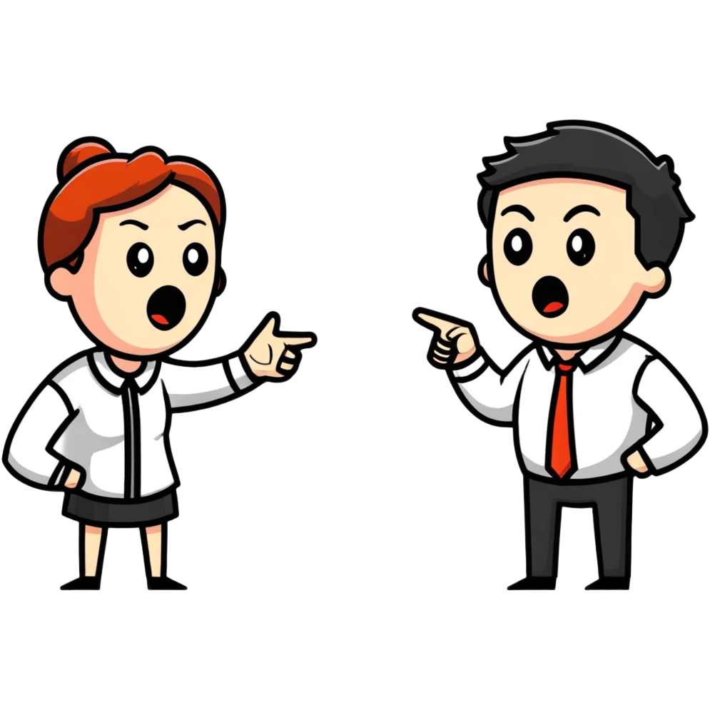 cartoon of a man and woman arguing, exaggerated expressions emoji