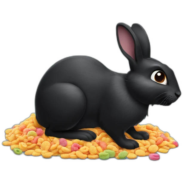 Black rabbit eating frootloops emoji