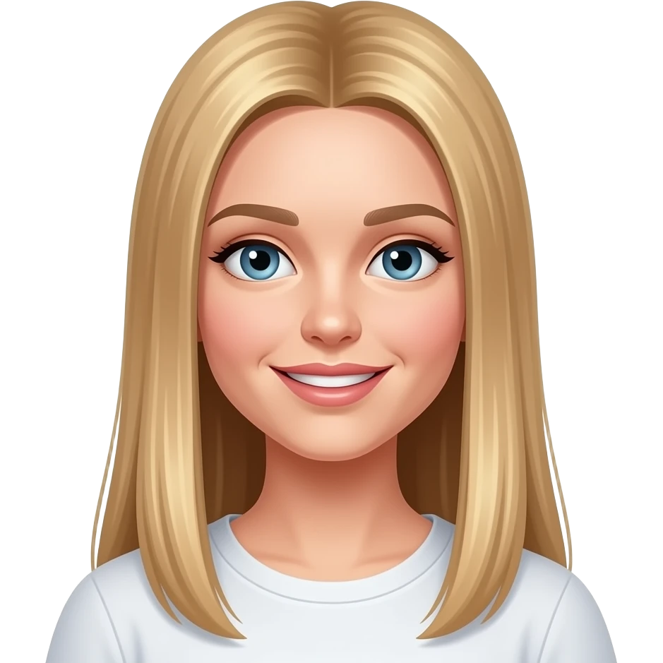 fai un set di emoji come soggetto una bella ragazza russa bionda capelli lisci lunghi e occhi chiari, divertita emoji