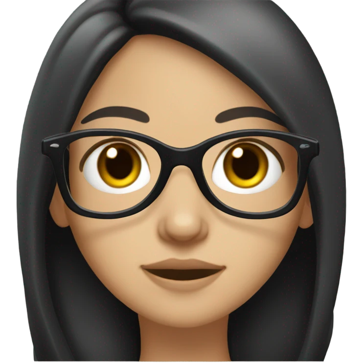white girl with long black hair, dark brown eyes, glasses emoji