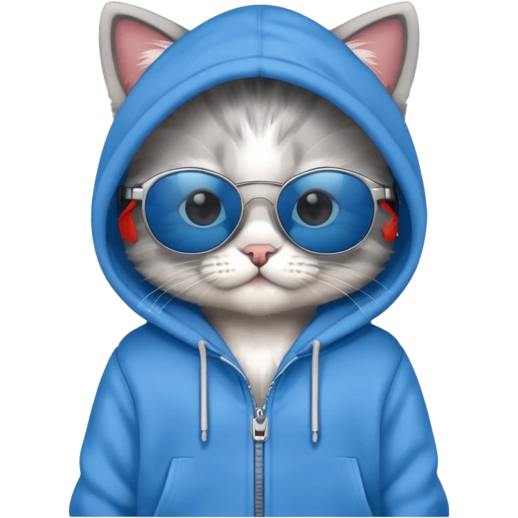 Kitten wearing hoodie with sunglasses emoji