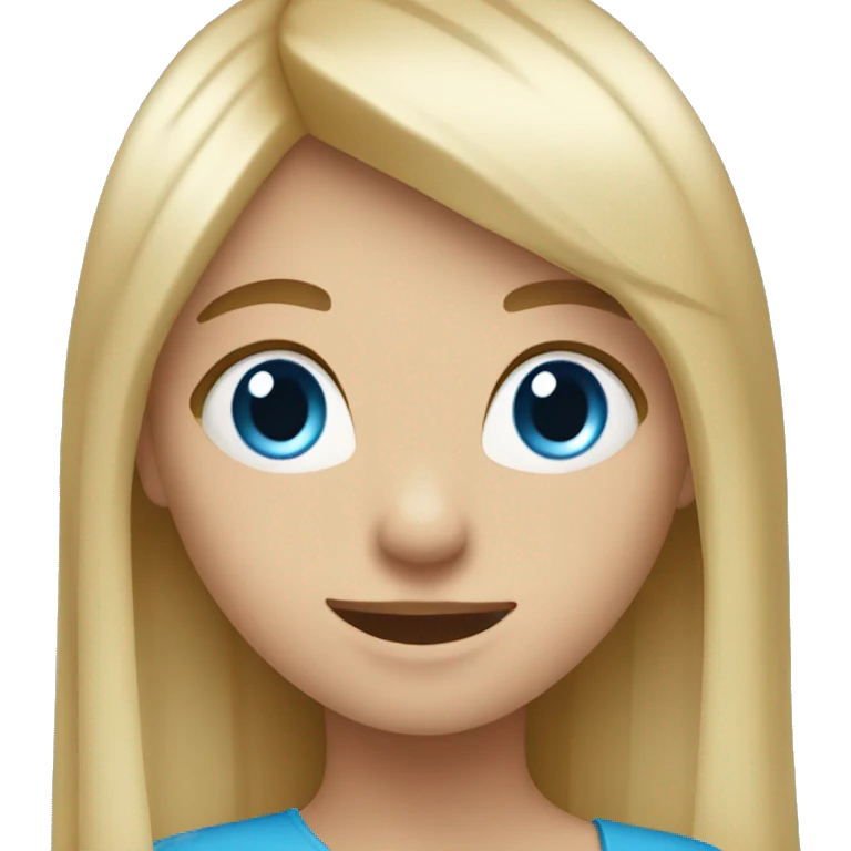 girl with long blonde hair with fringe no hairstyle and blue eyes welcoming happy emoji
