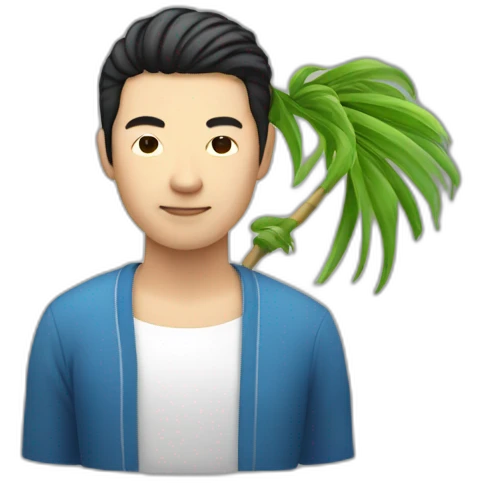 Homme chinois avec un palmier sur la tête emoji