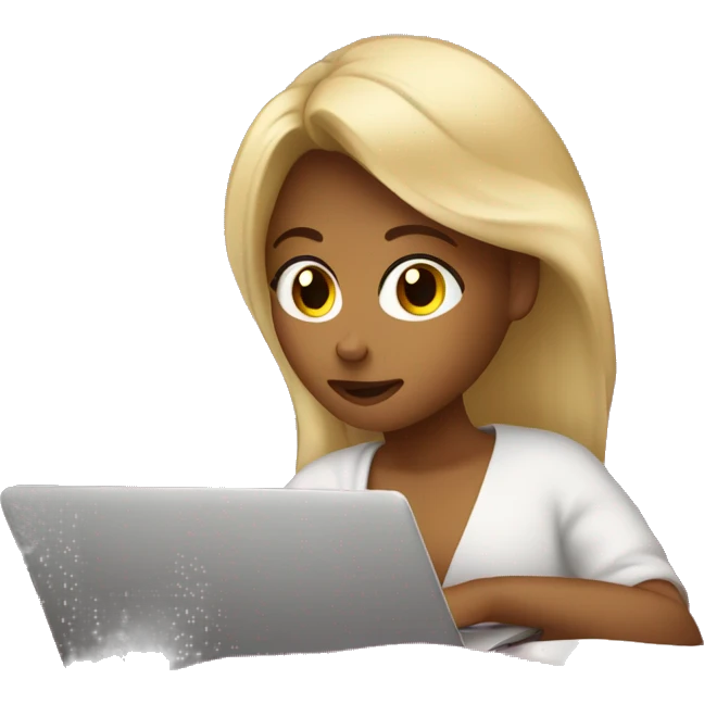 Tanned girl with blonde hair laying in bed watching a movie on a laptop with a blanket around her emoji
