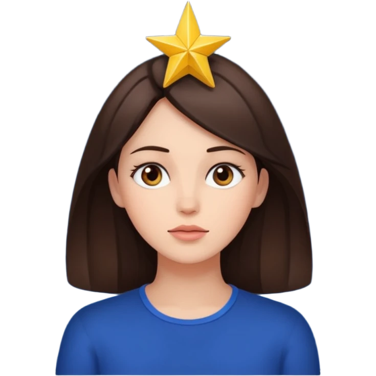 brunette woman thinking with a star above her head, night background emoji