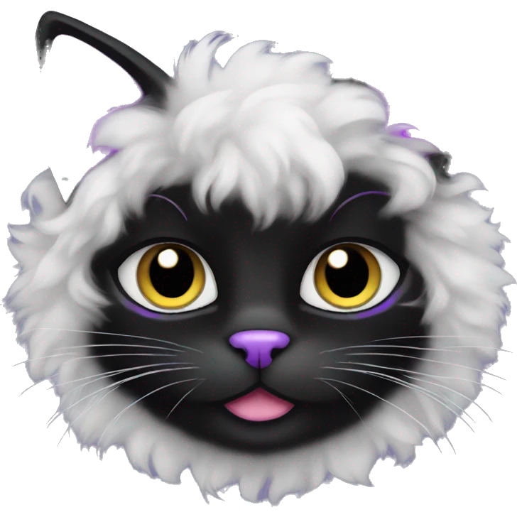 black cat fluffy with a purple bow emoji