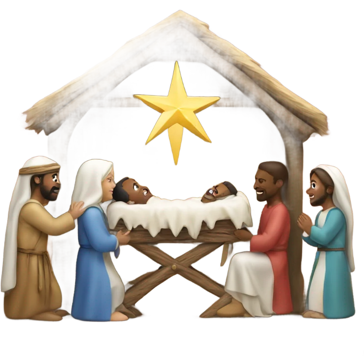 Holy manger scene American looking people emoji