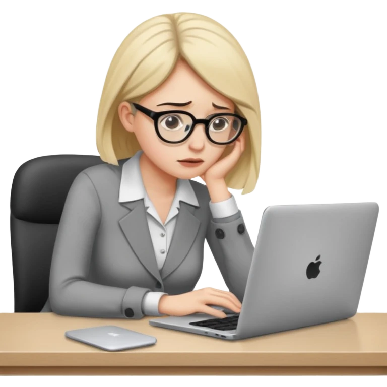 Chica con Estrés laboral en la oficina y mala postura en su laptop  emoji