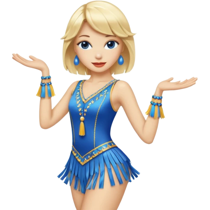 blue jazz style dance costume with tassels on blonde emoji
