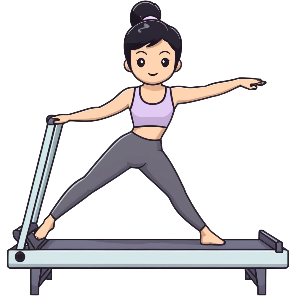Girl with black hair doing Pilates on reformer machine emoji